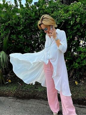 Patrizia Luca White Flowy Button-Down Tunic